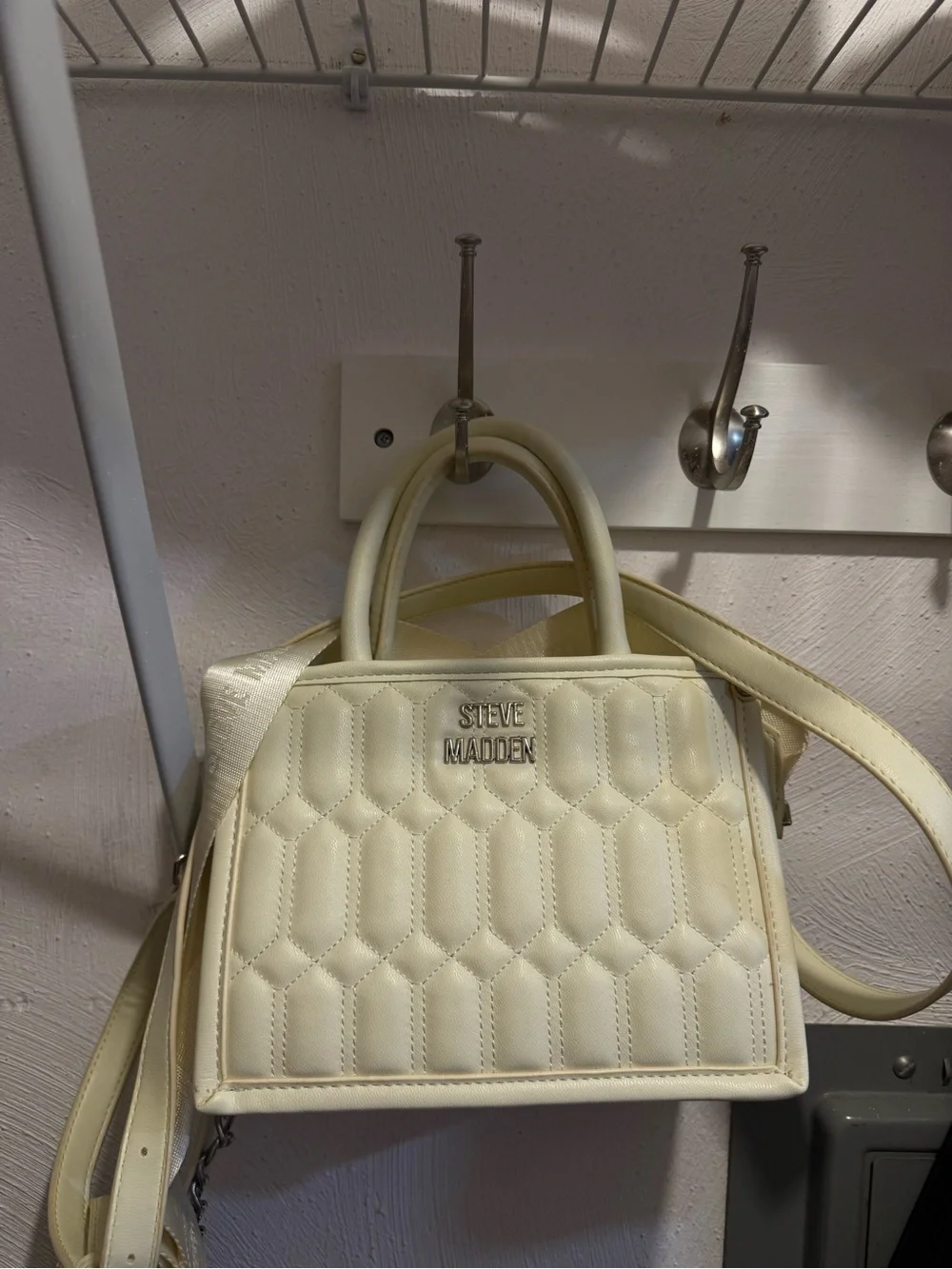 Steve Madden Cream Quilted Top-Handle Purse